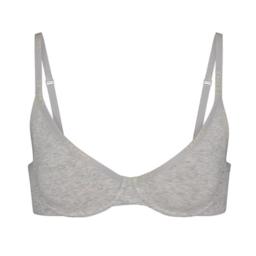 NWT SKIMS Cotton Logo Underwire Demi Bra in Light Heather Grey